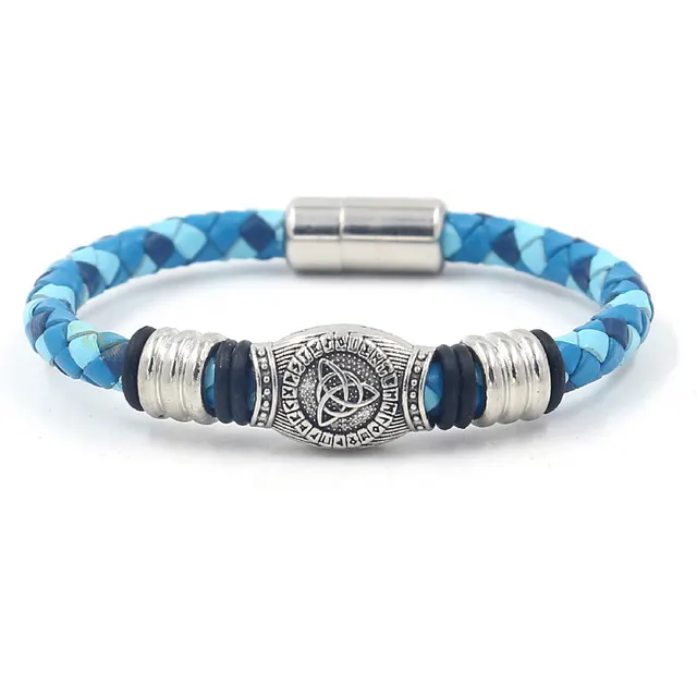 Alloy Magnetic Buckle Leather Rope Hand Weaving Bracelet Blue - Shop at LoveMi
