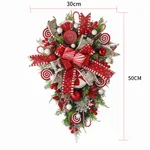 Christmas Wreath Candy Upside Down Tree Garland Artificial Xmas Ornament Hpme Porch Window Door Wall Hanging Decoration - 50Cm