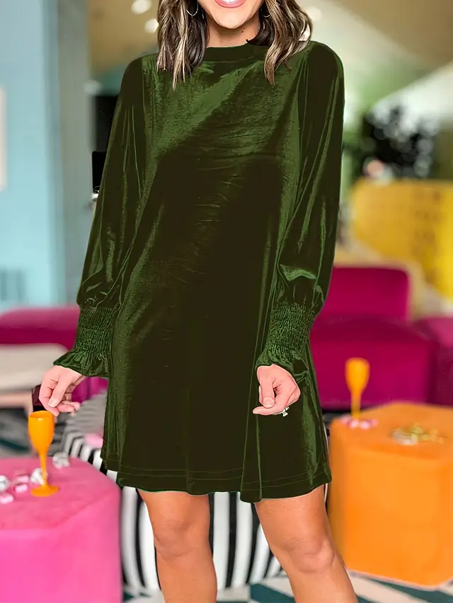 Solid Color Casual Simple Loose Dress For Women Army Green - Shop at LoveMi