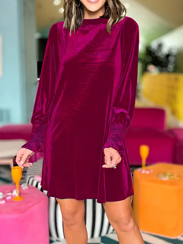 Solid Color Casual Simple Loose Dress For Women Rose Red - Shop at LoveMi