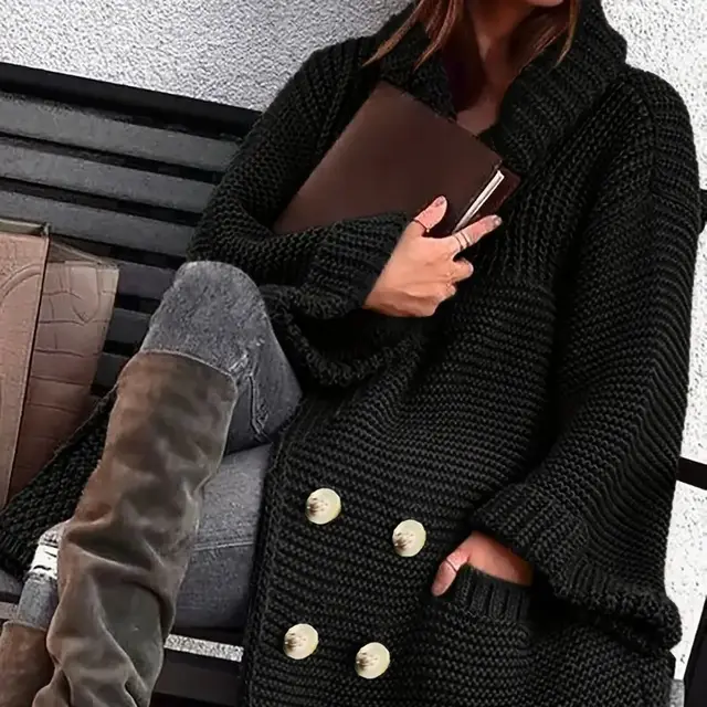 Elegant Polo Collar Plus Size Women's Coat Black - Shop at LoveMi