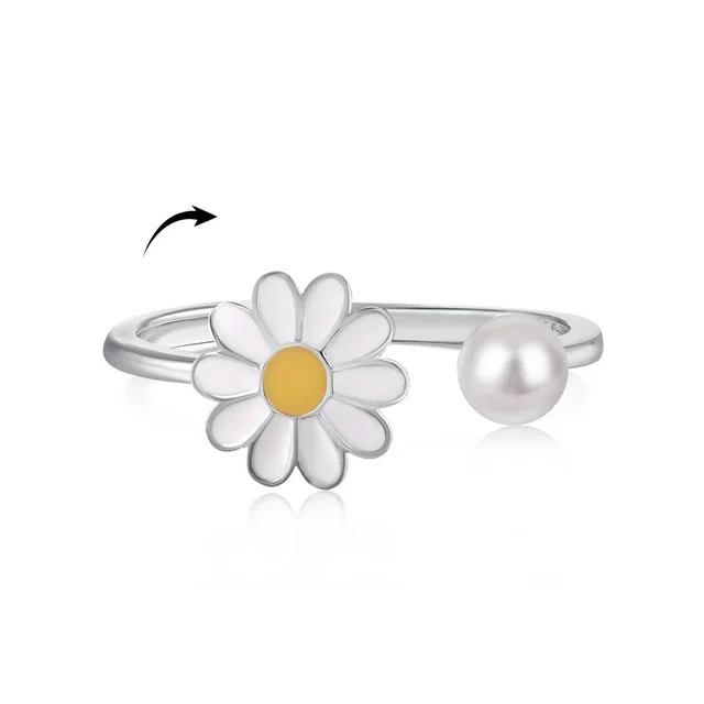 S925 Sterling Silver Flowers Diamond Decompression Rotatable Fashion Ring Dy120857 S W Wh - Shop at LoveMi