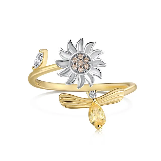 S925 Sterling Silver Flowers Diamond Decompression Rotatable Fashion Ring Dy120858 S G Ye - Shop at LoveMi