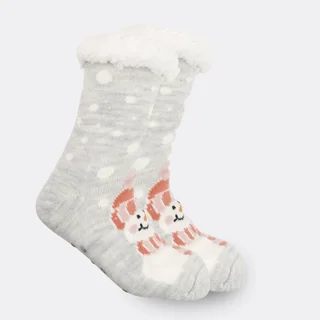 Christmas Women's Thickened Fleece-lined Room Socks - Gray Snowman