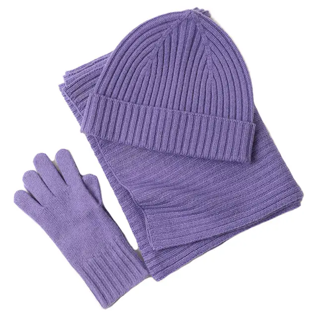 New Wool Scarf Hat Gloves Three piece Set For Women Purple - Shop at LoveMi