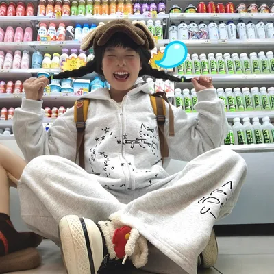 College Style Embroidered Cute Cartoon Hooded Sweatshirt Women's Loose Casual Gray - Shop at LoveMi