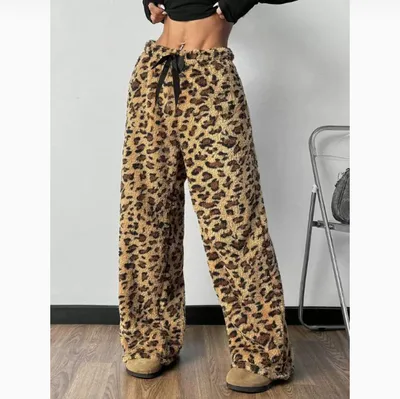 New Casual Leopard Print Lace up Wide leg Pants Brown Leopard Print - Shop at LoveMi
