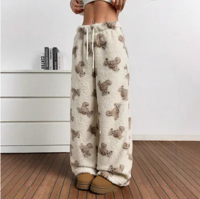 New Casual Leopard Print Lace up Wide leg Pants Killer Bear - Shop at LoveMi