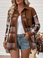 Women's Contrast Color Casual Style Shirt Autumn - Brown