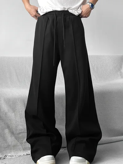 Autumn And Winter Loose Straight Drooping Pants Mid waisted Figure Flattering Sports Style Black - Shop at LoveMi
