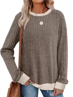 Color Matching Casual Round Neck Pullover Long Sleeve Top - Graphite Color