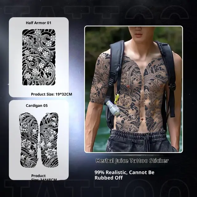 Half A Tattoo Sticker Men's Trendy Pattern Advanced Simulation Tattoo Cardigan 5 Half Armor 1 - Shop at LoveMi