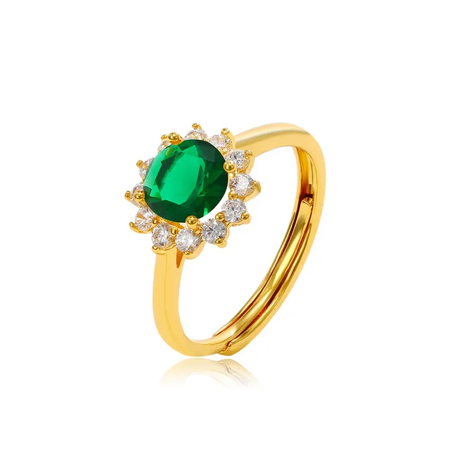 Retro High grade SUNFLOWER Emerald Ring Emerald - Shop at LoveMi