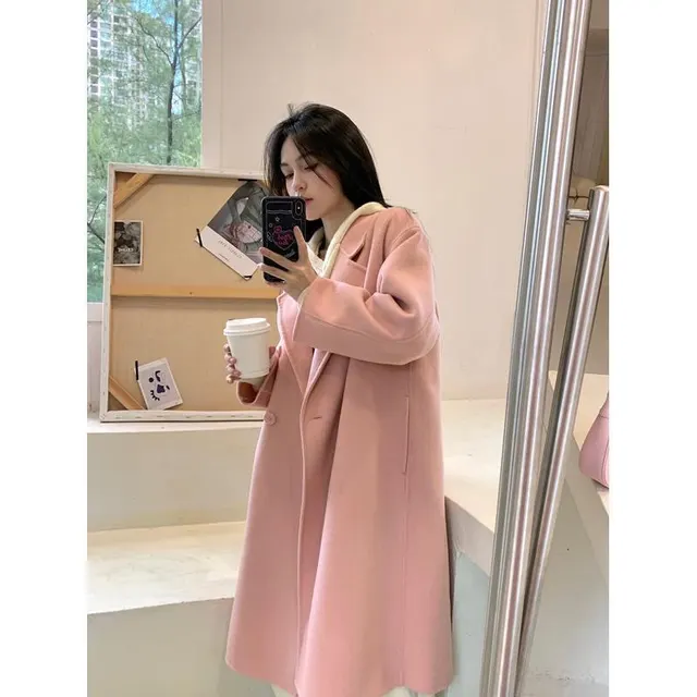 Woolen Coat High grade Small Women Girl Pink - Shop at LoveMi