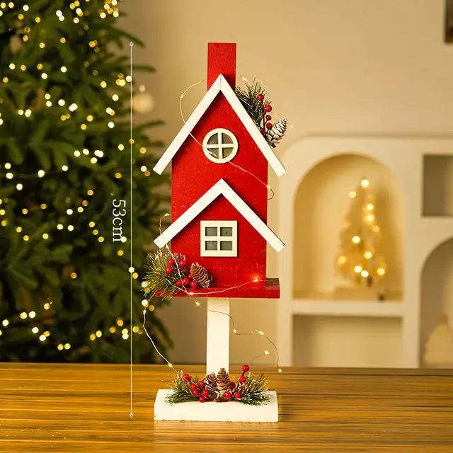 Christmas Decorations Wooden House Mailbox Creative Ornaments Red Christmas Bird House B - Shop at LoveMi