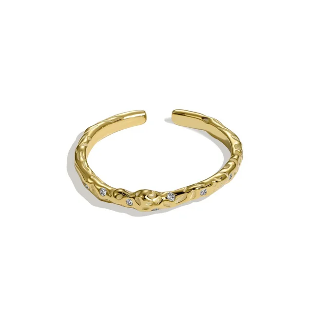 Sterling Silver Women's Simple Style Irregular Zircon Ring Gold - Shop at LoveMi