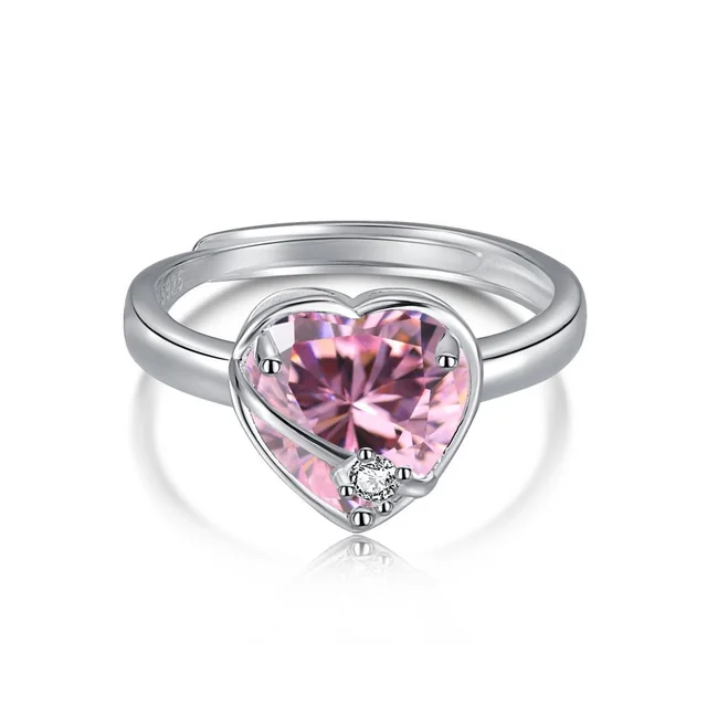 S925 Sterling Silver Pink Love Heart shaped Ring Women's Special interest Design Ins Inlaid Diamond Mw120001Swpk - Shop at LoveMi
