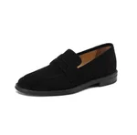 Women's Leather Flat Retro Slip-on Loafers - Black