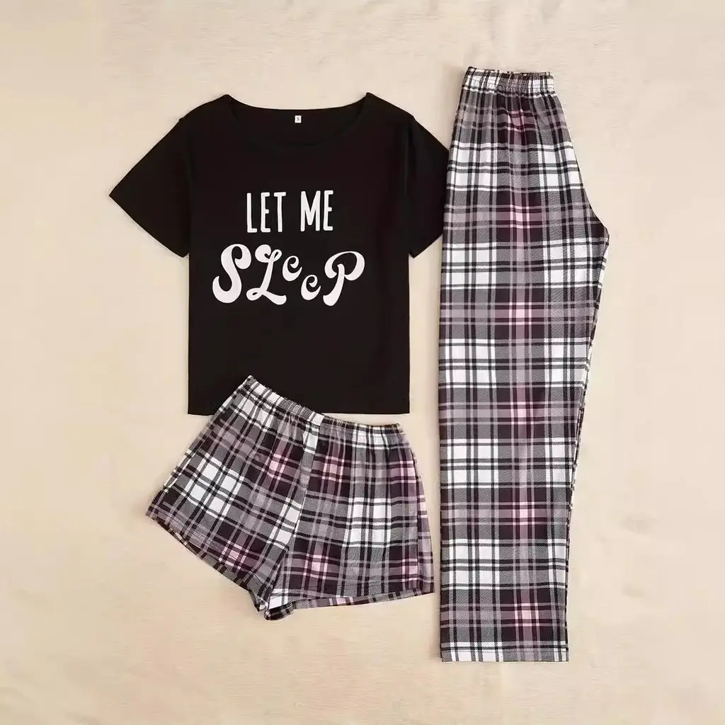 Home Wear Panda Three-piece Short Sleeve Shorts Trousers Suit - Color 2 - View 1