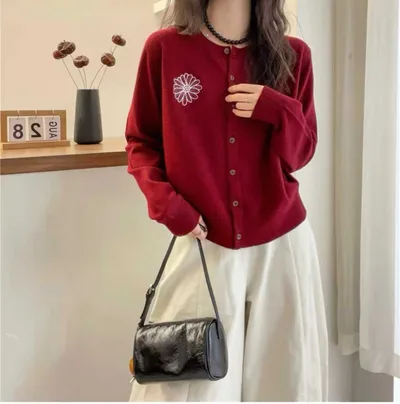 Early Autumn Idle Style Women Wear Sweater Cardigan Coat Red - Shop at LoveMi