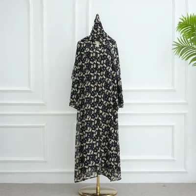 Women's European And American style Printed Double layer Chiffon Cardigan Black Headscarf - Shop at LoveMi