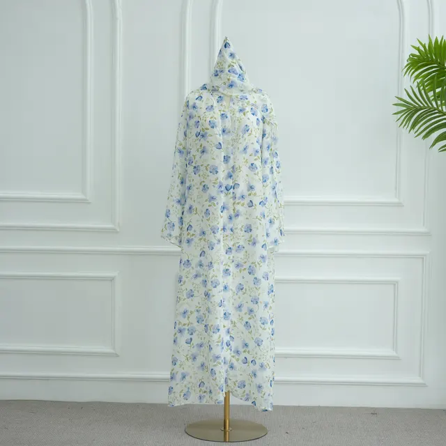 Women's European And American style Printed Double layer Chiffon Cardigan Blue Headscarf - Shop at LoveMi