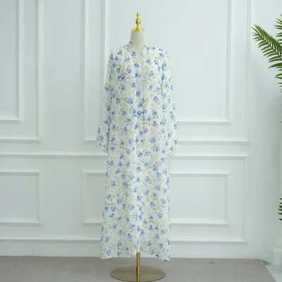 Women's European And American style Printed Double layer Chiffon Cardigan Blue - Shop at LoveMi