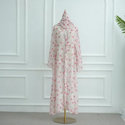 Women's European And American style Printed Double layer Chiffon Cardigan Pink Headscarf - Shop at LoveMi