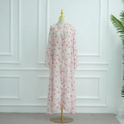 Women's European And American style Printed Double layer Chiffon Cardigan Pink - Shop at LoveMi