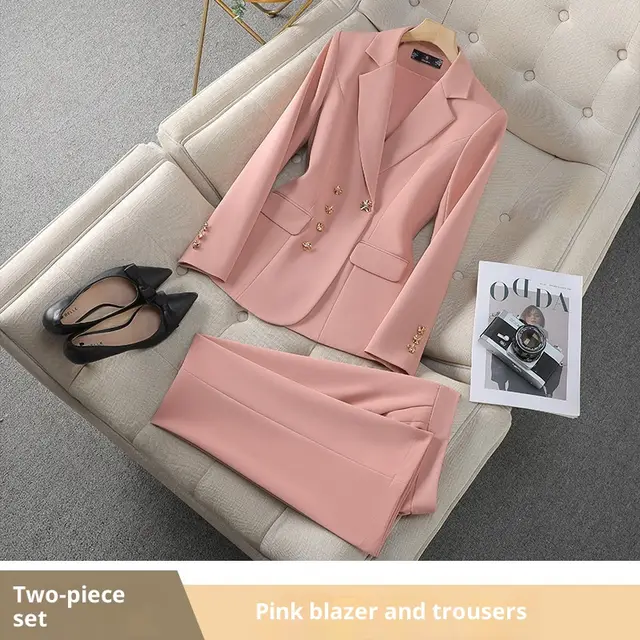 Female Autumn Temperament Fashionable Slim Administrative Set Pink - Shop at LoveMi