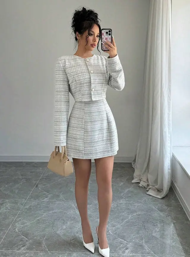 Autumn And Winter New European And American Single breasted Short Coat French Retro Debutante Style Dress Gray - Shop at LoveMi