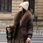 Large Size Straight Thickened Cotton-padded Coat - Brown