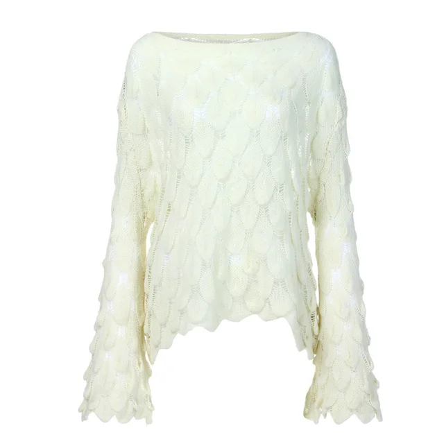 Round Neck Thin Bell Sleeve Pullover Beige - Shop at LoveMi