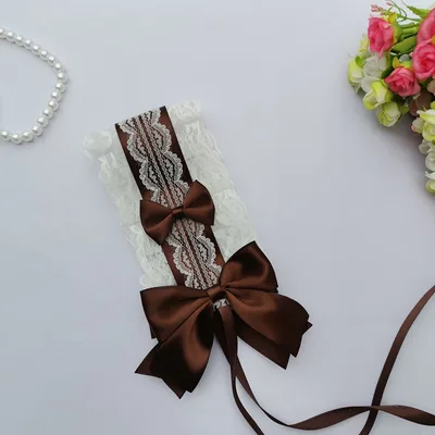 Lolita Headband Headwear Handmade Lace Bow Brown - Shop at LoveMi