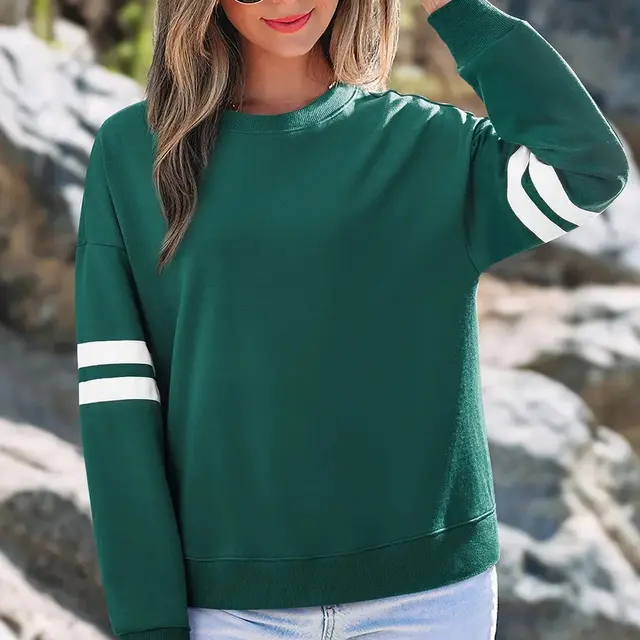 Red Dahlia Varsity Striped Detail Drop Shoulder Oversized Sweatshirt Evergreen - Shop at LoveMi