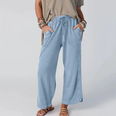 Women's Fashion Casual Wide Leg Leisure Sports Pants Light Blue - Shop at LoveMi