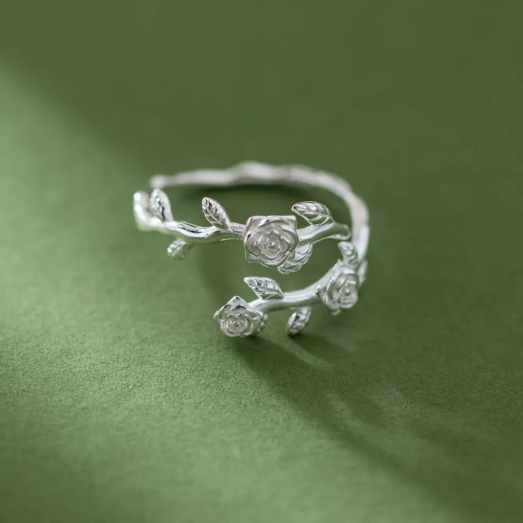 Vintage Mori Artistic Distressed Thorn Rose Ring - Silver