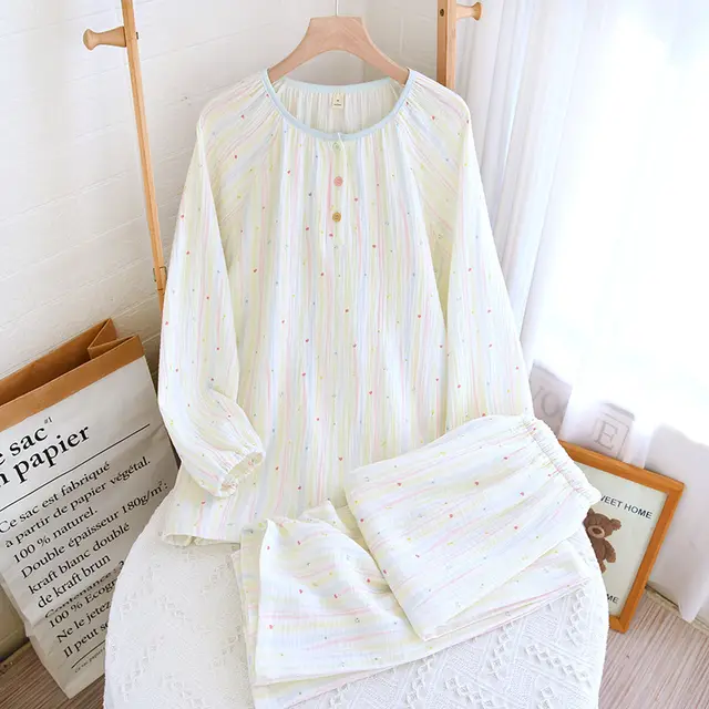 Cotton Yarn Sweet Cotton Candy Home Wear Long sleeved Trousers Pajamas Round Neck Pullover Set - Shop at LoveMi