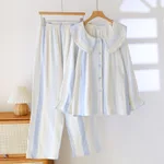 Striped Cardigan Set Blue