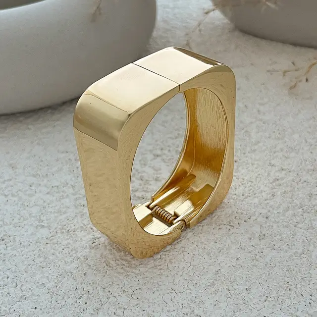 Metal Texture Glossy Spring Bracelet Female Geometric Square Mirror Bracelet Gold - Shop at LoveMi