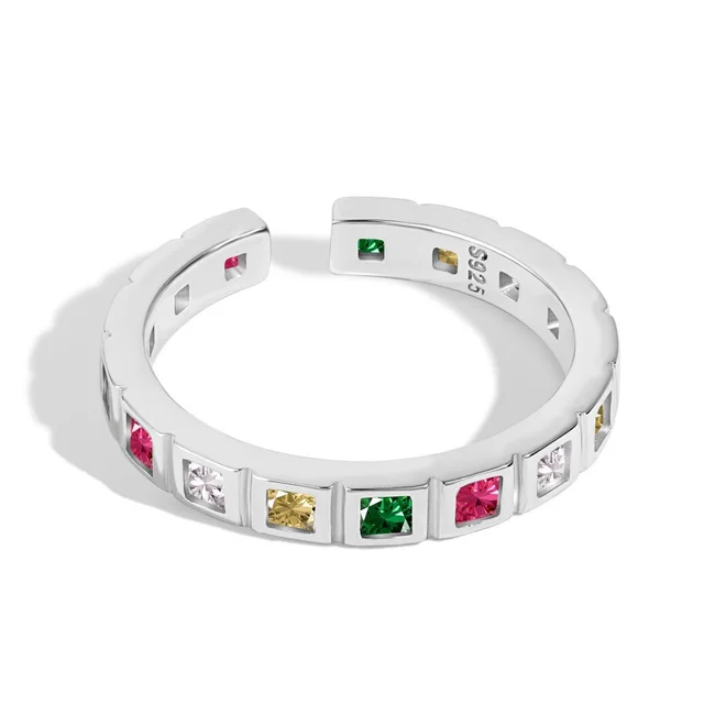 S925 Sterling Silver Rainbow Open end Zircon Ring Niche Design D3120007Swcs - Shop at LoveMi