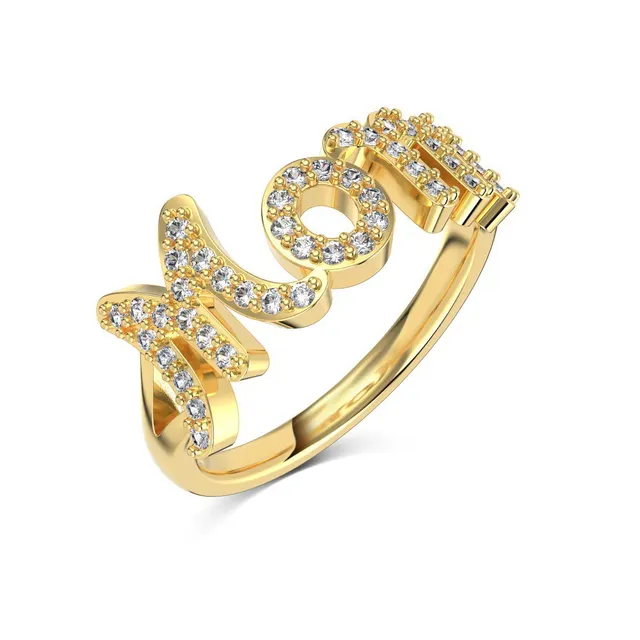 S925 Sterling Silver Ring Female English Mom Refined Zircon Gold - Shop at LoveMi