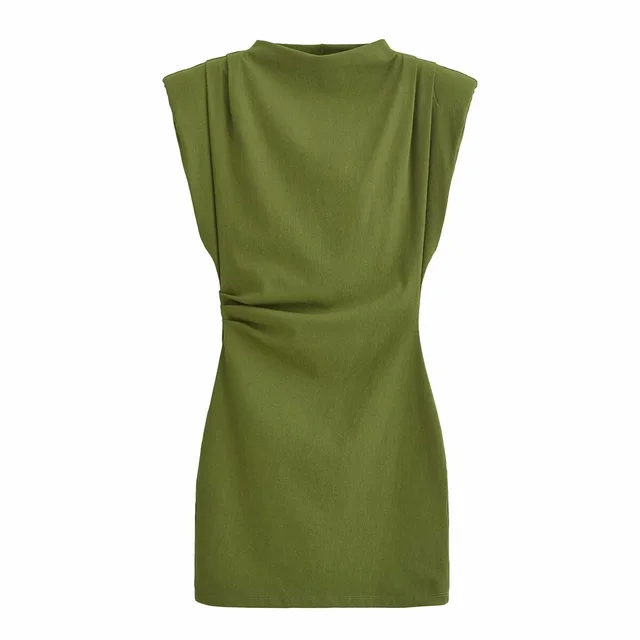 Fashion Temperament Waist controlled Slim Strap Padded Shoulder Short Dress Green - Shop at LoveMi