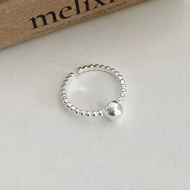 S999 Pure Silver Round Beads Bean Ring Female Simple Commute All matching Graceful High grade Sense Niche Switchable Index Finger Ring Silver - Shop at LoveMi
