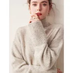 Women's Turtleneck Sweater Loose-fitting Comfortable Sweater - Gray Dot Yarn