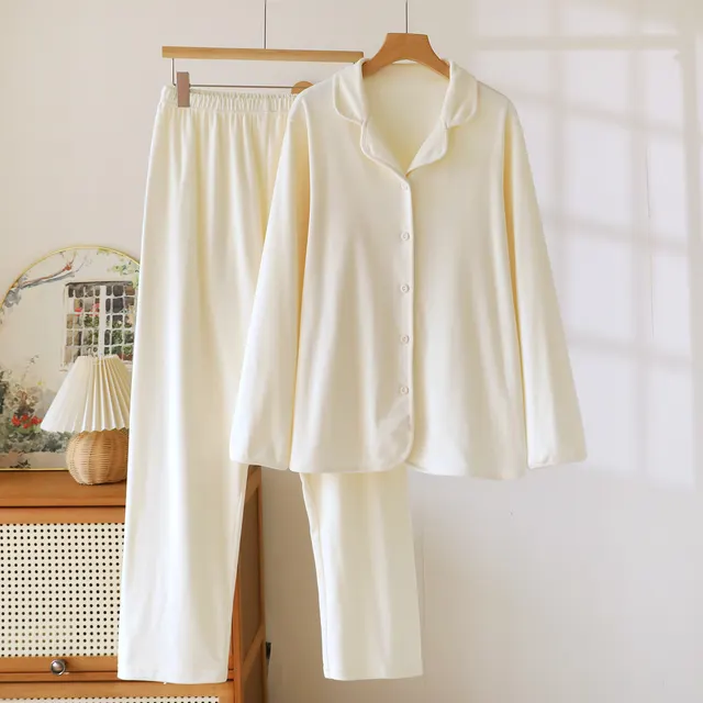 High grade Thick Loose Long Sleeves Trousers Homewear 111 Beige - Shop at LoveMi