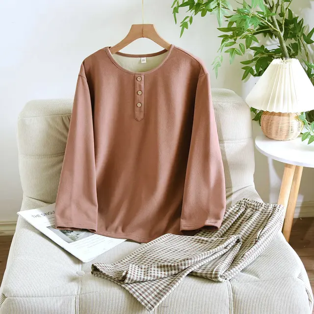 Pajamas Women's Autumn And Winter Warm Long Sleeves Can Be Outerwear Homewear Women'S Coffee - Shop at LoveMi