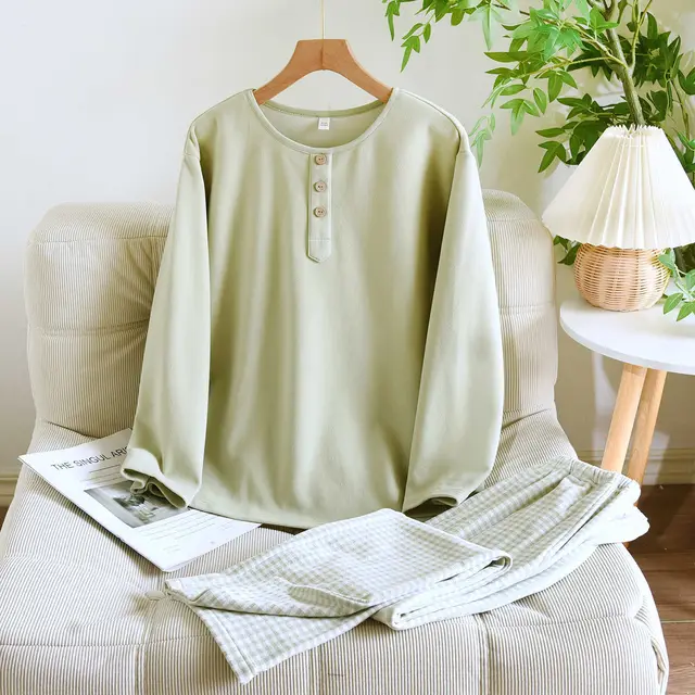 Pajamas Women's Autumn And Winter Warm Long Sleeves Can Be Outerwear Homewear Women'S Green - Shop at LoveMi
