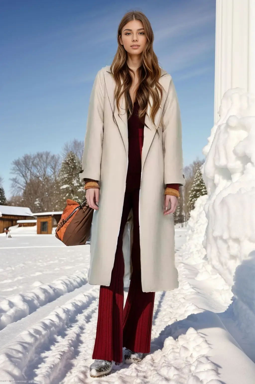 Padded Lapel Super Long Slim Jacket - Ivory White