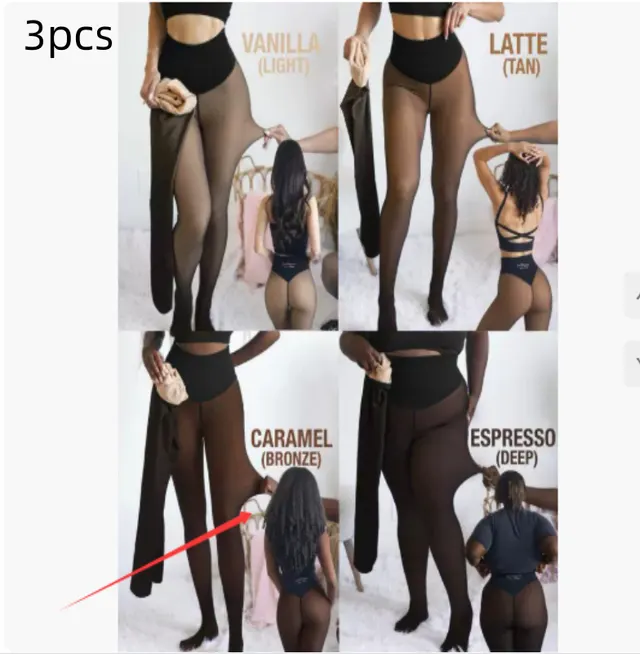 Single Thread Stitching Cross border Winter Warm Translucent Leggings Caramel Bronze Feet 3Pcs - Shop at LoveMi
